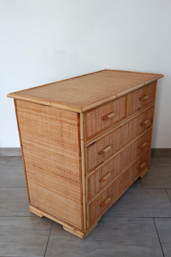 Cassettiera a 5 cassetti in vimini e bambù, anni '70/'80 – Cassettiere, Rattan, Wicker (photo 4 of 18)