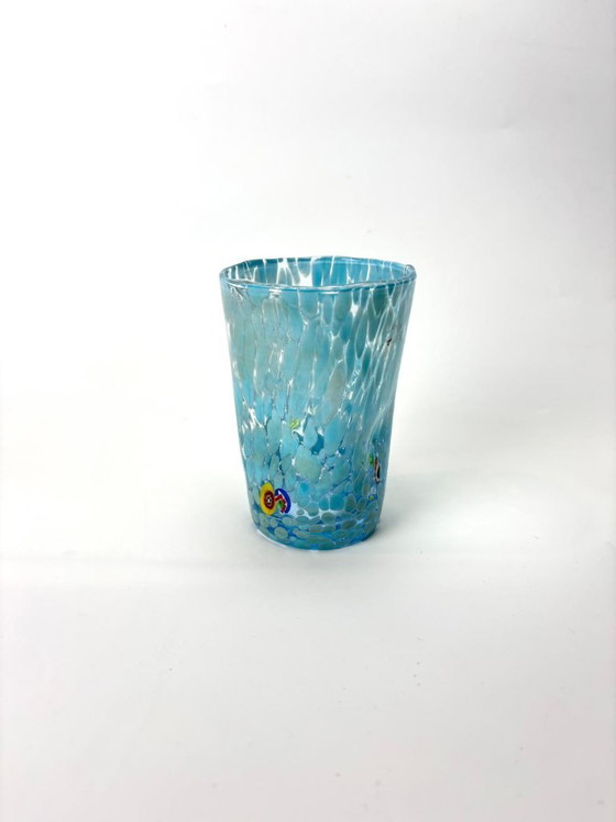 Image 1 of Set di 6 bicchieri in vetro soffiato veneziano con murrine Effetre Murano fuse nel vetro, hand made in italy.