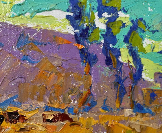 Image 1 of Original Oil Painting Evening Field Landscape Winds over the steppe