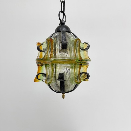 Image 1 of Lampada a sospensione brutalista in vetro e ferro, anni '70