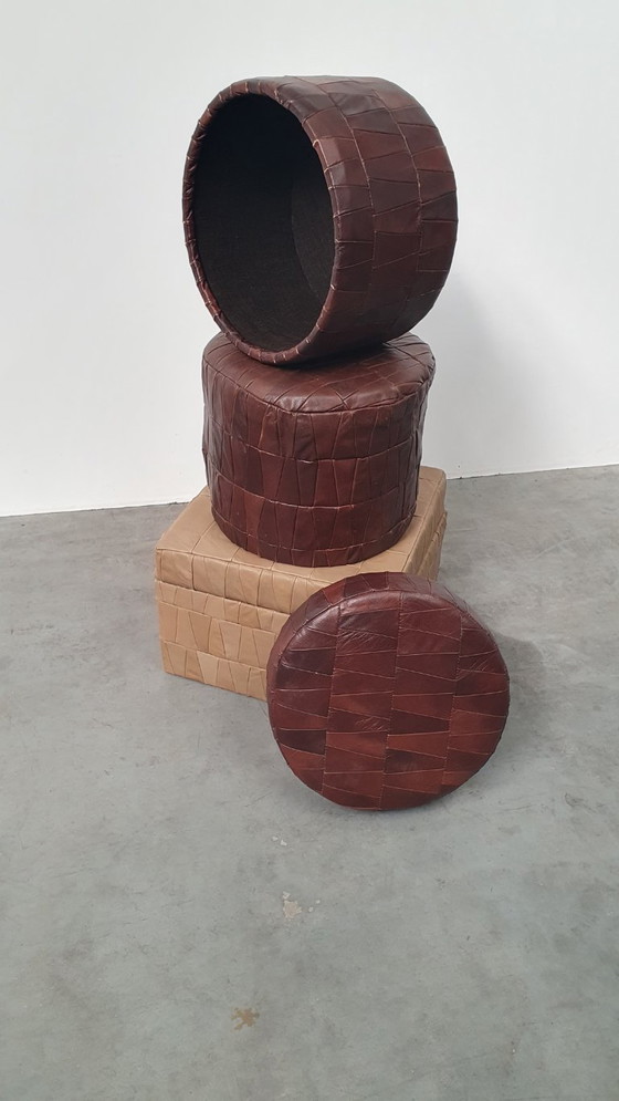 Image 1 of Vintage patchwork footstool poufs 70s