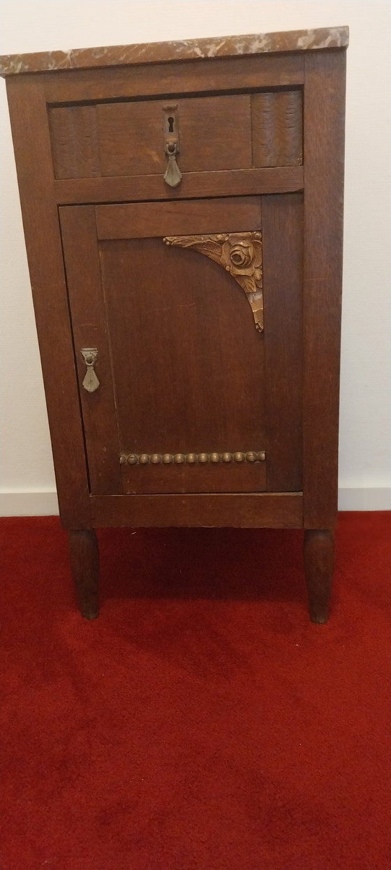 Image 1 of Wooden Nightstand With Marble Top