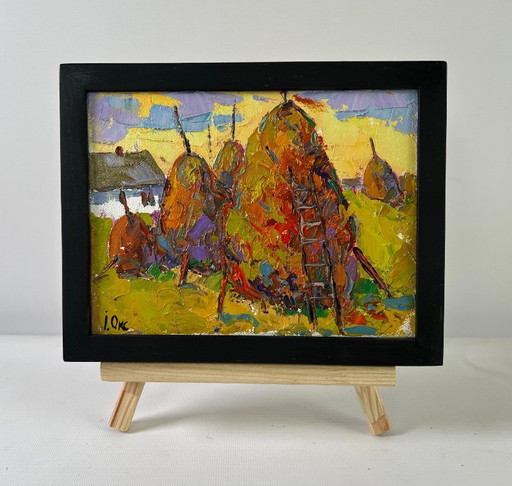 Original Oil Painting Summer Village Landscape When the light fades