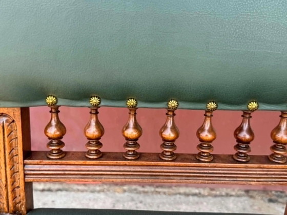 Set of 6 Fully Restored Vintage Dining Chairs in Deep Green with Brass Studs and Spindle Backrest, Wood (photo 2 of 6)