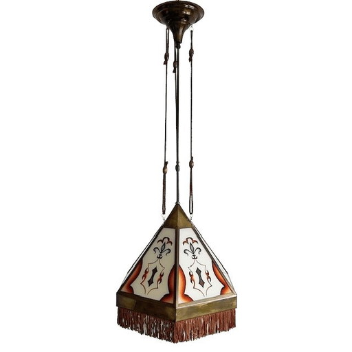 Suspension Art Déco XL ancienne, école d'Amsterdam, années 1920