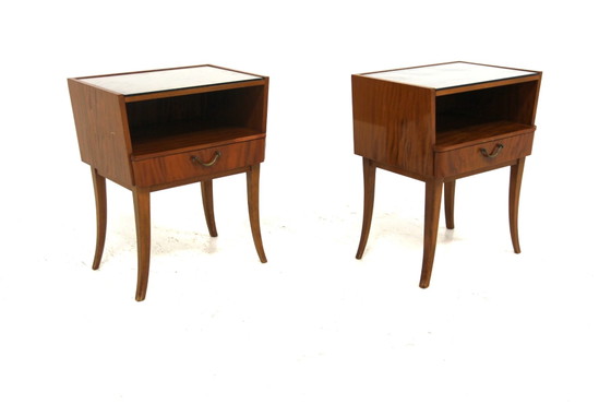 Tables de Chevet Vintage en Acajou, Suède, 1940, Set de 2, Tables de nuit, Métal (photo 2 sur 5)