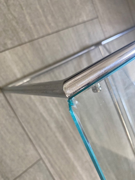 Image 1 of Tavolino da caffè vintage in vetro con base cromata