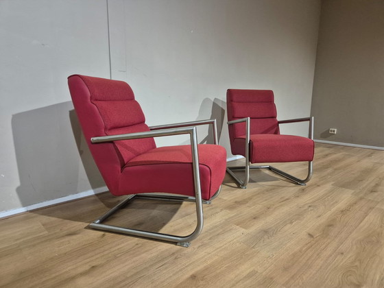 Image 1 of 2x Xooon Luzern - Poltrone - Rosso - Tessuto - Pelle