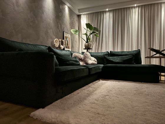 Image 1 of Green Velvet Corner Sofa