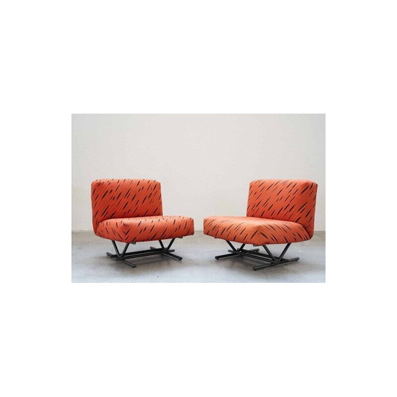 Image 1 of Pair of vintage armchairs in red and black fabric, 1970