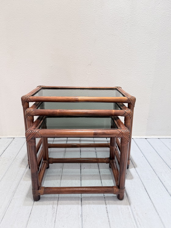 Vintage 70s Nesting Tables — Bamboo – Side tables (photo 3 of 9)