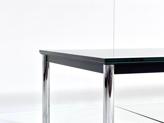 Vintage Glass Coffee table, Chrome & black metal frame, Made in Italy, Transparent, Modern (photo 14 of 15)