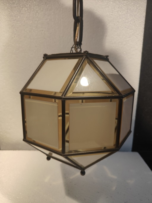 Italienische Pendelleuchte aus Messing und geschliffenem Glas, 1960er Jahre