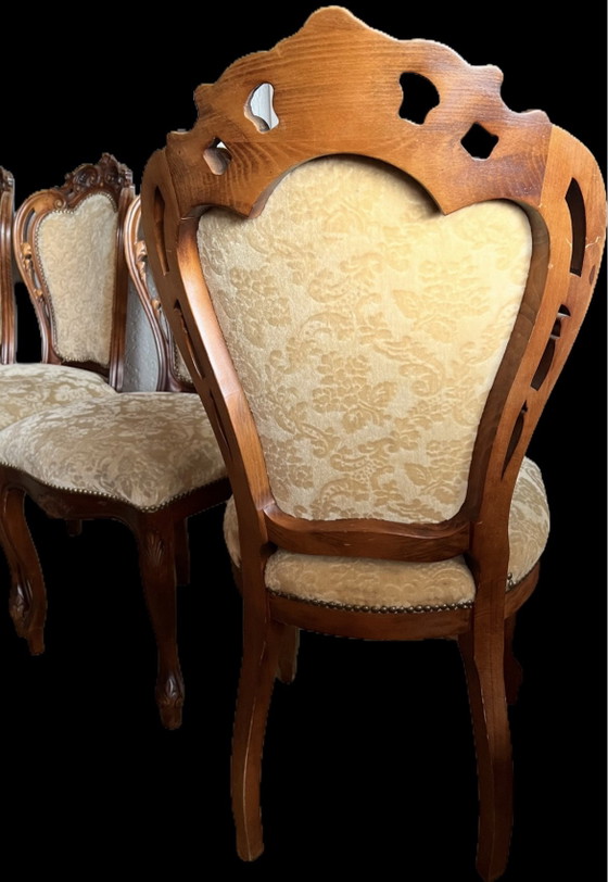 6 barok eetkamer stoelen, Eetkamerstoelen, Textiel, Fluweel, Beige (foto 6 van 6)