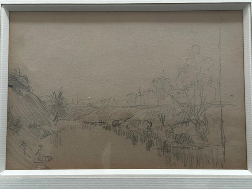 Stanislas Lépine (1835–1892) – Original pencil drawing on paper, landscape – schilderijen tekeningen (photo 2 of 12)
