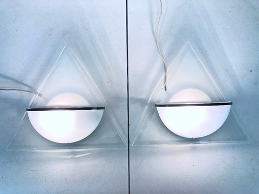 2 Lamperti Illo Glass Wall Lamps Design Alberto Podesta 80s Postmodern