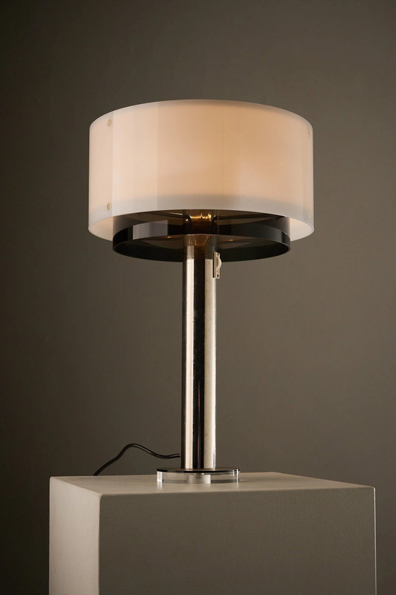 Artiforte Cylindric Acrylic and Chrome Table Lamp, White (photo 7 of 10)
