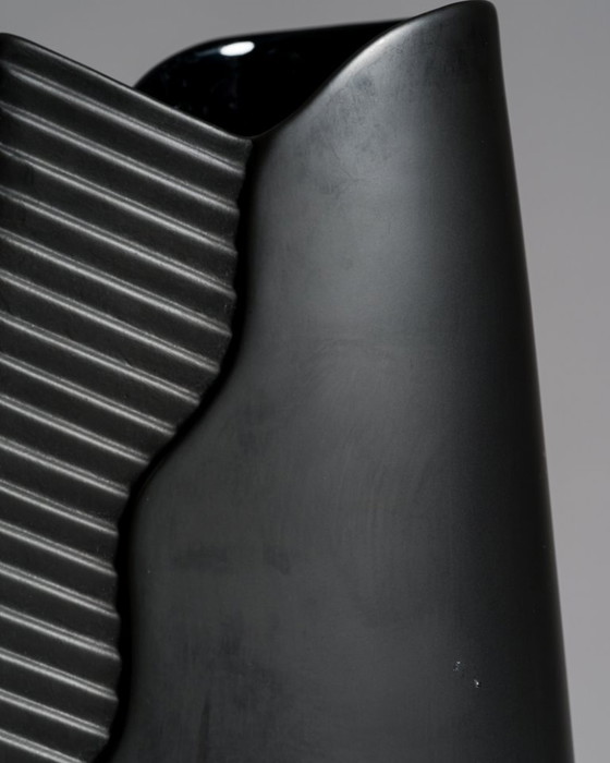 Image 1 of Rosenthal Porcelain Noire Vase Duo Uta Feyl “Memphis” & Ambrogio Pozzi “Totem"