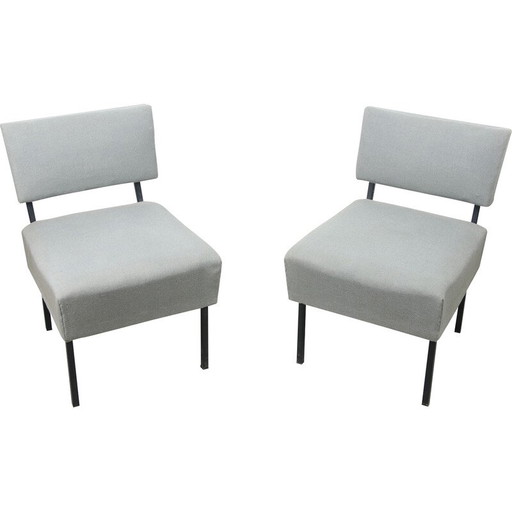 Paire de fauteuils vintage en tissu gris