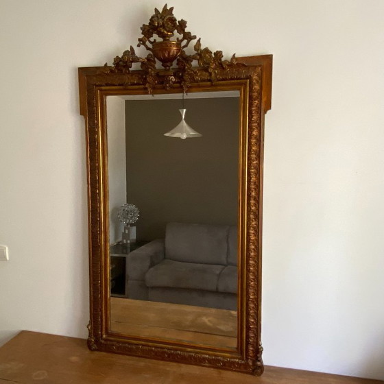 Miroir Doré Fin 19ème Avec Fronton Décoré. 150x82. – Wood (photo 3 of 6)