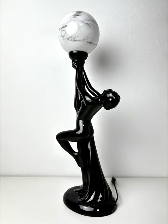 Image 1 of Art Deco Ceramic Woman Figure Table Lamp