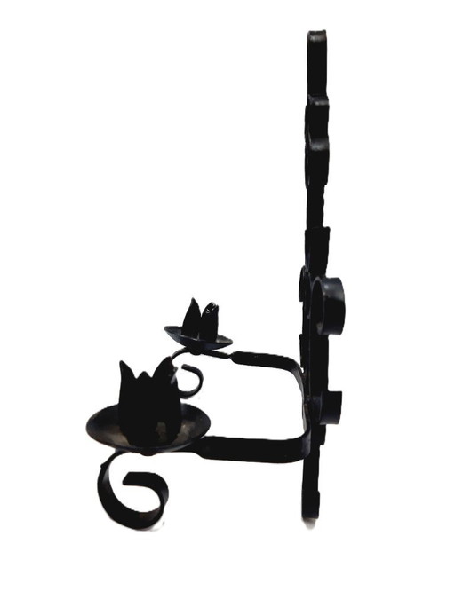 Vintage Doppelkerzenhalter, Gusseisen, Wandbehang