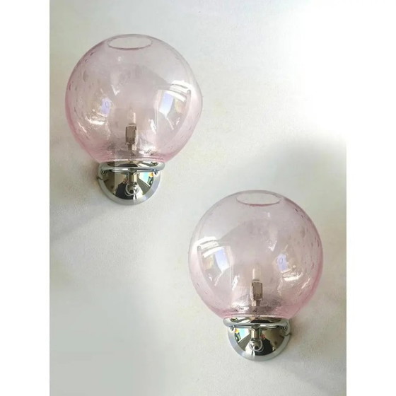 Image 1 of Pink Pulegoso Murano Glass Wall Sconces by Simoeng, Set of 2