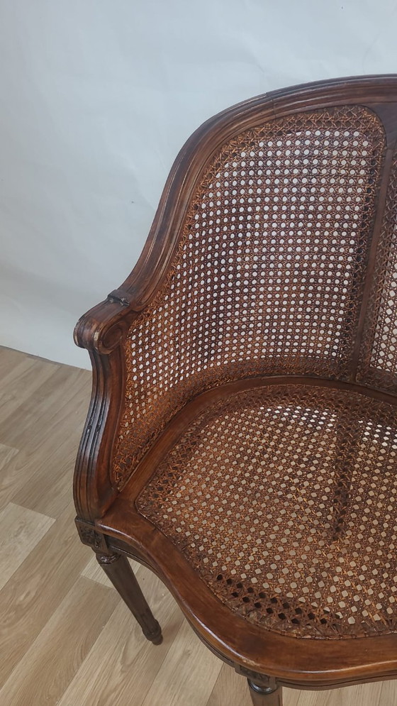 Image 1 of Gesneden houten rieten fauteuil - Lodewijk XVI stijl