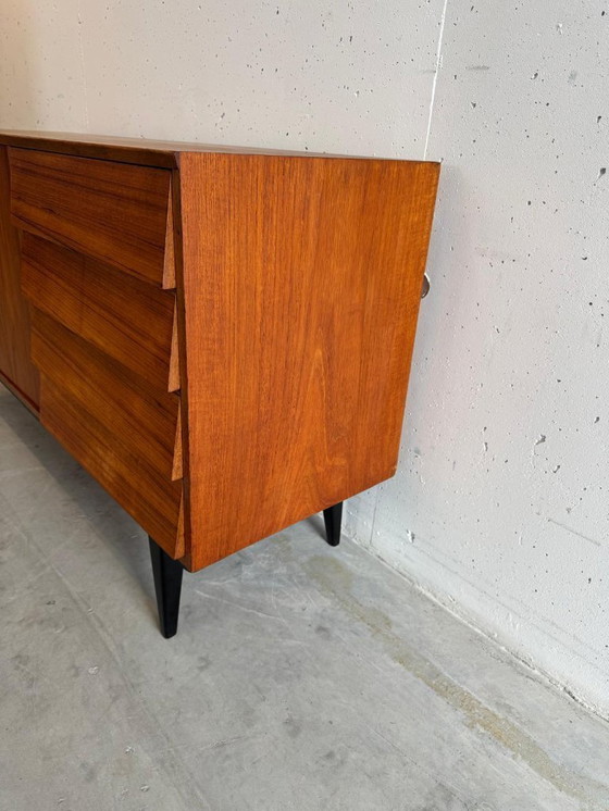Image 1 of Buffet en teck style années 50, Bräntorps, détails noirs vintage