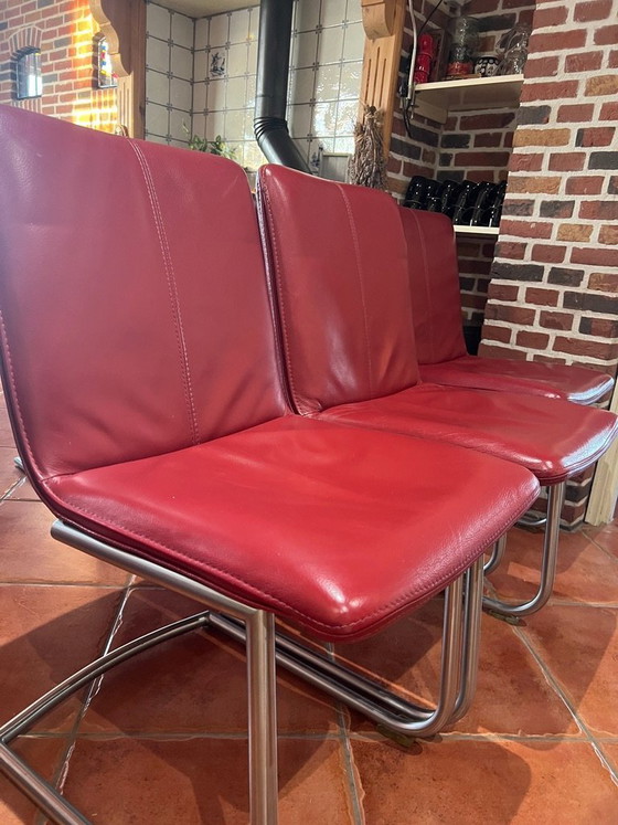 Image 1 of 6x designer dining chairs – leather & stainless steel – style Label Vandenberg