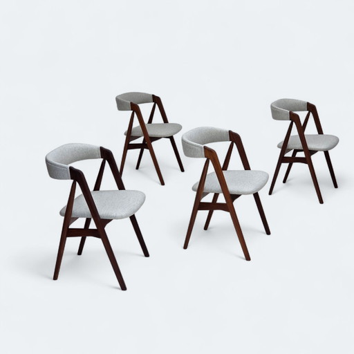 1960s, Danish design by Th.Harlev, model 205, set of 4 reupholstered chairs.