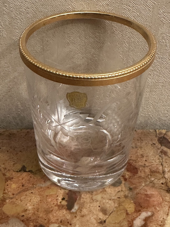 Image 1 of Cristal tallado con borde de bronce dorado - Década de 1950-1960