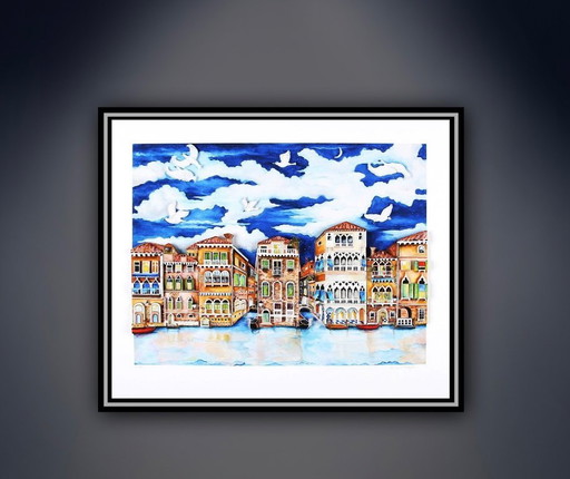 Linnea Pergola : "Venise-Lumière de lune". Giclée, signée à la main, sur papier fait main Hahnemühle Velvet.