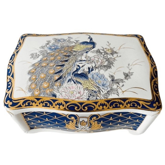 Image 1 of Vintage Fapodel peacock porcelain bonbonnière jewelry box 1970s