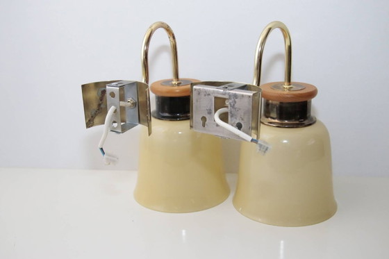 Image 1 of Set of 2 wall lamps brass glass shade 80s J Vintage