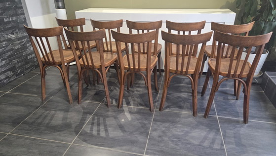 Set van 10 vintage Fischel bistrostolen uit de jaren 70. – Eetkamerstoelen, Wood (photo 5 of 11)