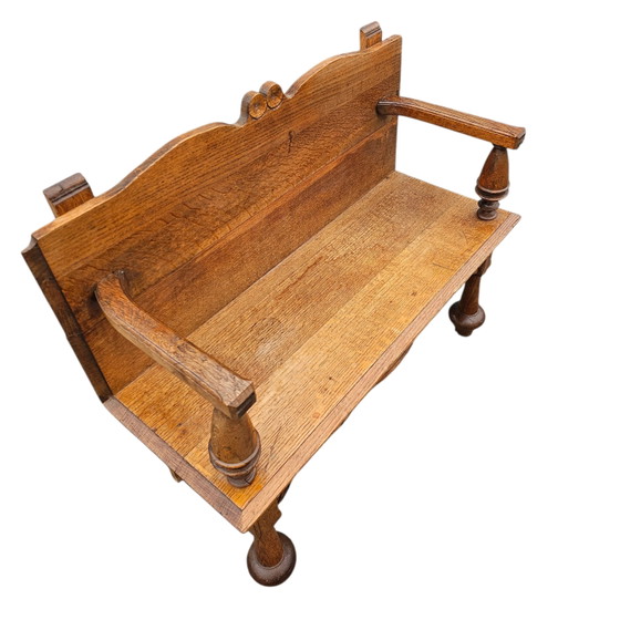 Banc de couloir ancien en chêne néerlandais / années 1920 (photo 10 of 12)