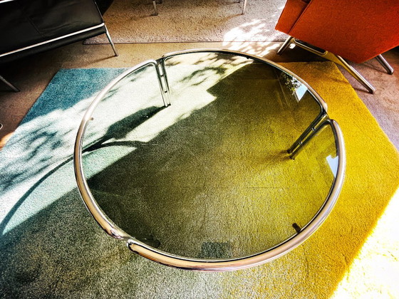 Tavolino da caffè rotondo vintage - Vetro fumé - Anni '70 - Space Age, ÅTMØS, Tavolini da caffè, Cromo, Grigio (foto 3 di 5)
