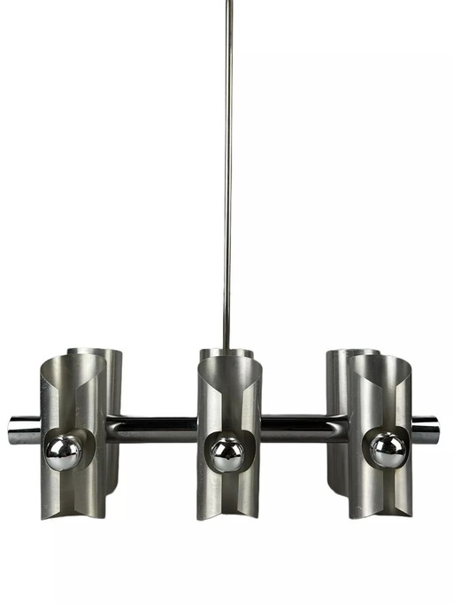 60s 70s 6-light Sputnik chandelier metal chrome space age design