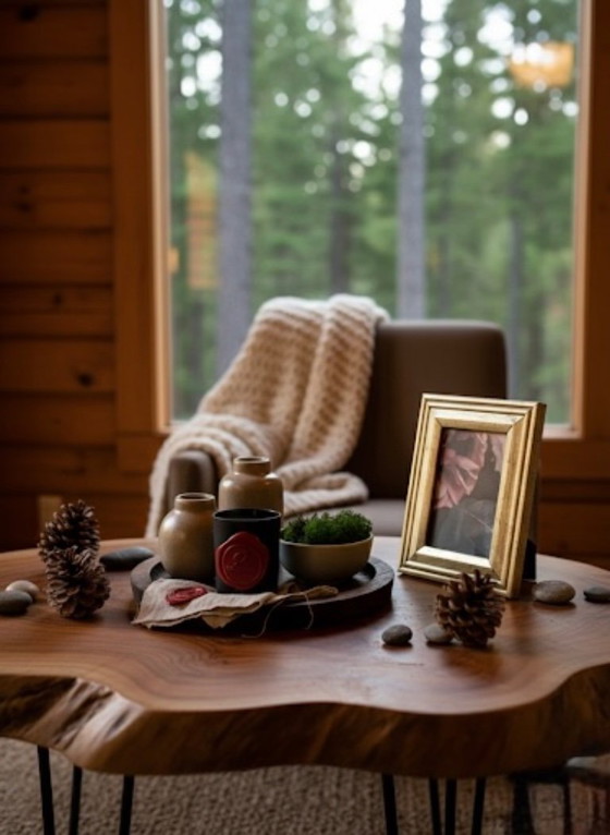 Image 1 of Wabi-Sabi Decor Set: Stoneware Vases, Wooden Tray & Patinated Frame