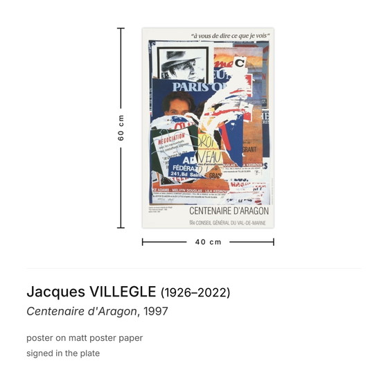 Jacques Villegle Poster Honderdjarig bestaan ​​van Aragon 1997 – Paper (photo 3 of 5)