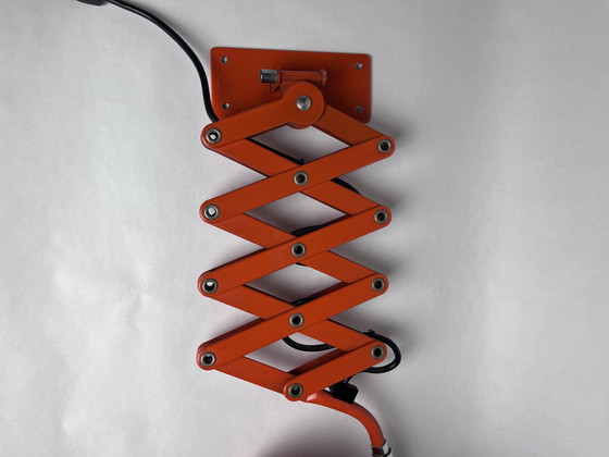 Image 1 of Lampada a forbice vintage Hustadt – Design Space Age – Anni '60/'70 – Arancione e cromo