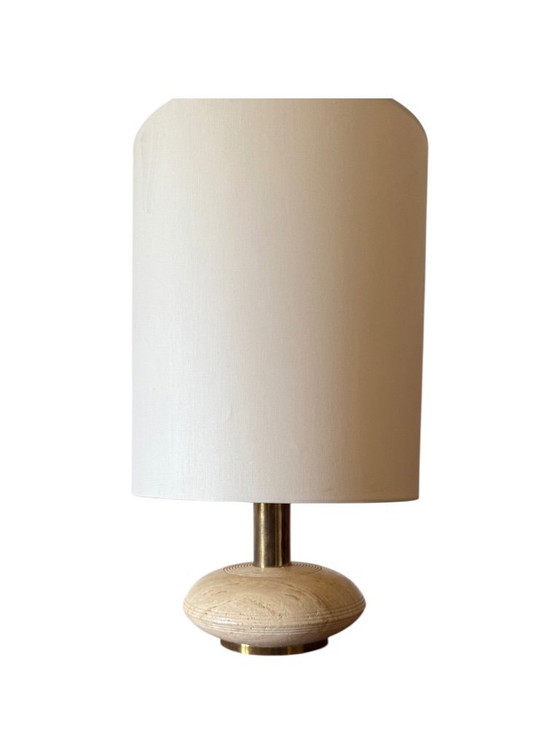 Image 1 of Travertine & brass table lamp base, Italy 1970s