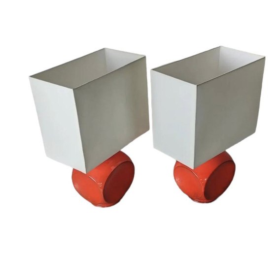 Image 1 of Ensemble de lampes de table en céramique orange par Cari Zalloni, Italie, années 1970