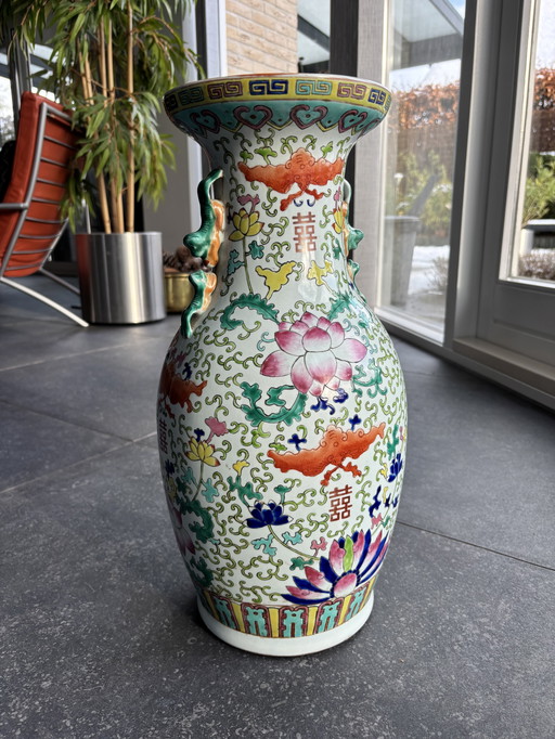 Magnifique vase chinois Famille Rose - Pièce de famille, hauteur 47 cm