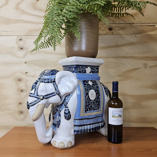 Vintage 70s XXL Chinese ceramic elephant plant table (Height: 42cm) stool Chinoiserie