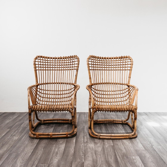 Image 1 of Tito Agnoli B4 Bonacina Coppia Di Poltrone Rattan Mid-Century Design 1950’s