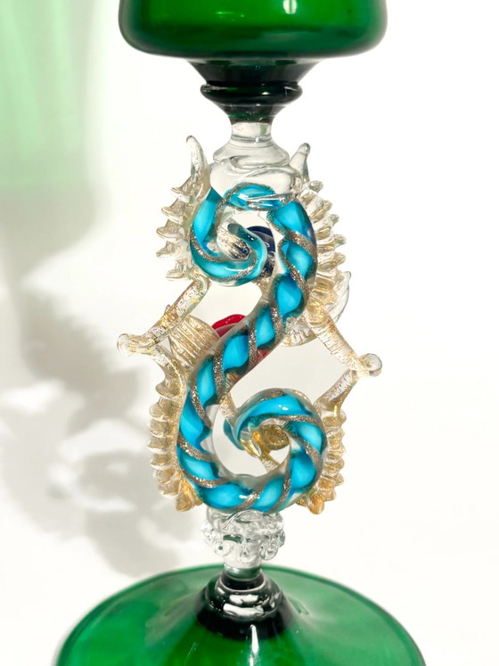 Calice in vetro di Murano soffiato anni '70 con decorazioni floreali, Oggetti decorativi (foto 6 di 10)