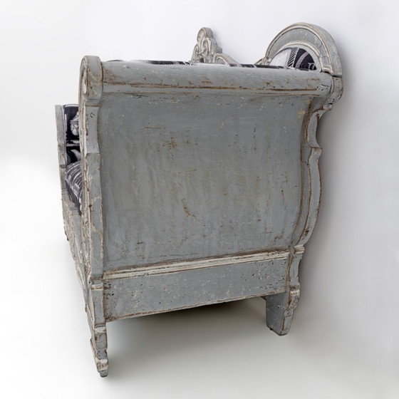 Image 1 of Sofá italiano estilo Carlos X con tela de lino Fornasetti