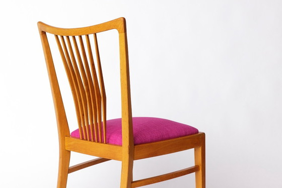 Image 1 of Vintage Magenta Upholstered Beech Dining Chair – Germany, 1960s–1970s